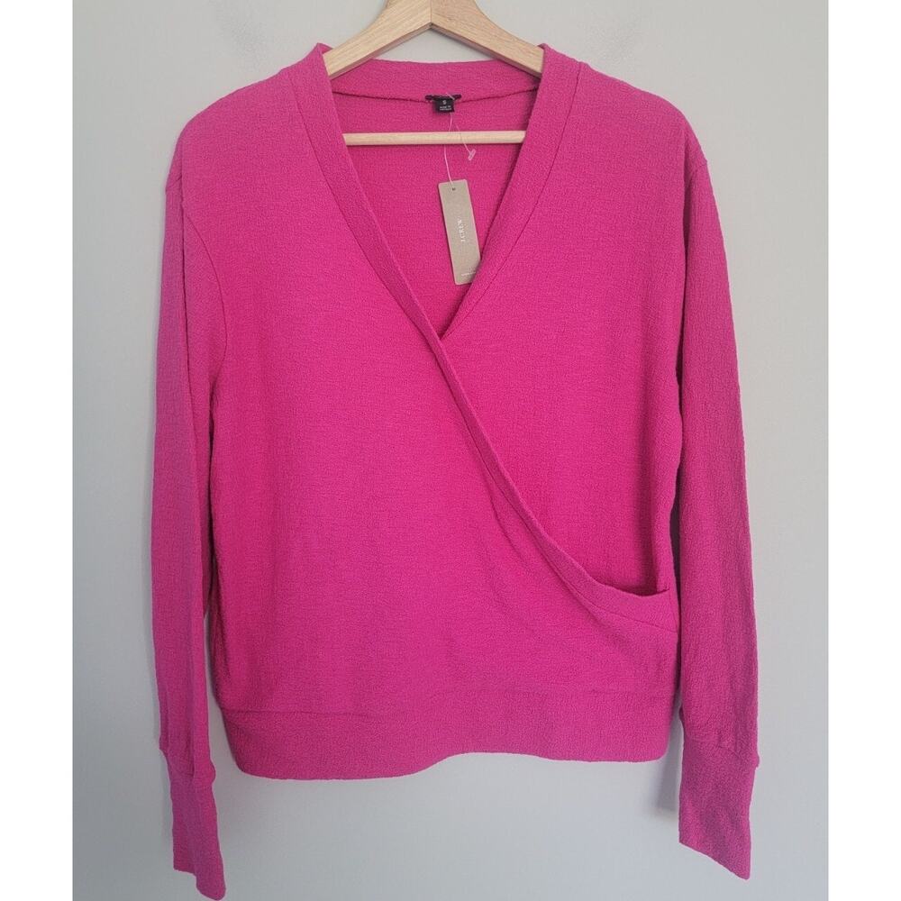 NWT J Crew Womens S Pink Cotton Faux Wrap V Neck Knit Sweater Top